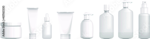 Set with different cosmetic bottles. No gradients, no meshes