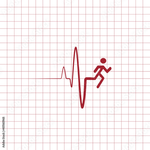 Running man with line ecg heartbeat, Healthy cardio heart stronger, icon symbol, Isolated on white background, Vector illustration