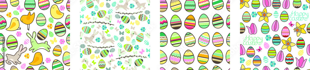 Seamless patterns with easter symbols,eggs and birds. Collection with endless textures Seamless patterns with easter symbols,eggs and birds. Collection with endless textures
