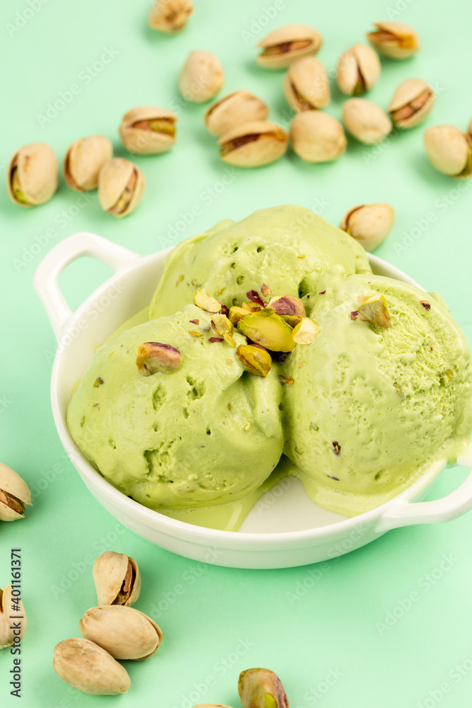 Pistachio ice-cream close up in studio Pistachio ice-cream close up in studio