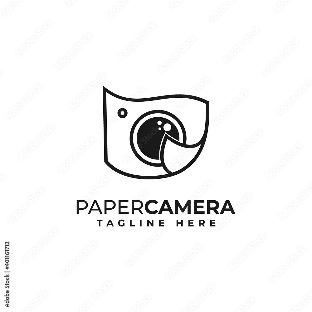 Obraz premium camera, lens, paper, creative photography logo vector design
