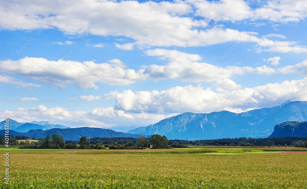 Beautiful Alpine mountainous scenery on the road to the city of Graz, Styria region, Austria. Alps mountains. Soft focus, long exposure Beautiful Alpine mountainous scenery on the road to the city of Graz, Styria region, Austria. Alps mountains. Soft focus, long exposure