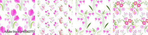 Seamless patterns with pink easter flowers. Collection with endless textures © Anna Tyukhmeneva