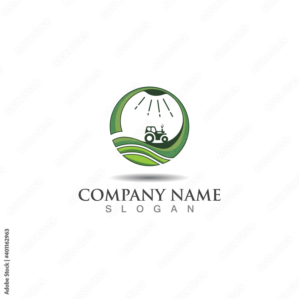 Farming green nature logo design template, Agriculture icon  vector