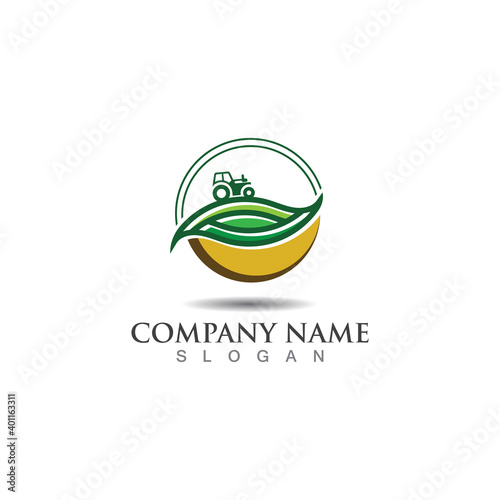 Farming green nature logo design template, Agriculture icon vector