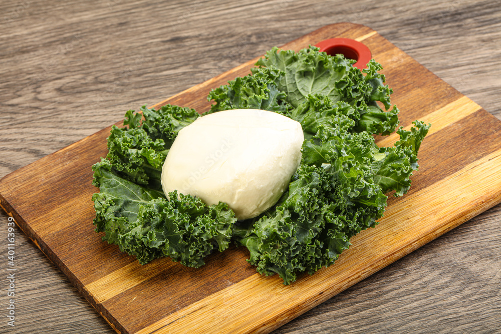 Soft mozzarella cheese over board