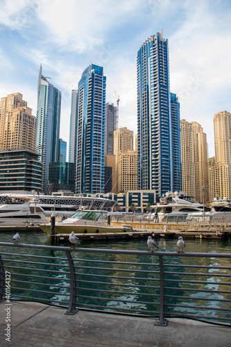 View of pier in Dubai Marina at evening hour. Outdoors © Four_Lakes