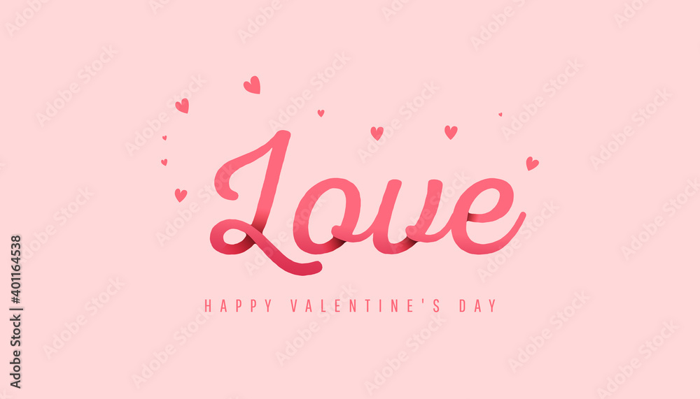 Trendy minimal composition with paper text love on powdery background for flyers, invitation, poster, brochure, banner, wallpaper. Happy Valentine Day banner.