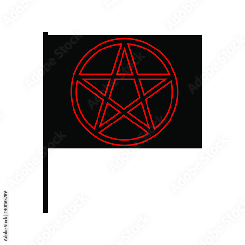 Red pentagram on black flag, sign for design, vector illustration