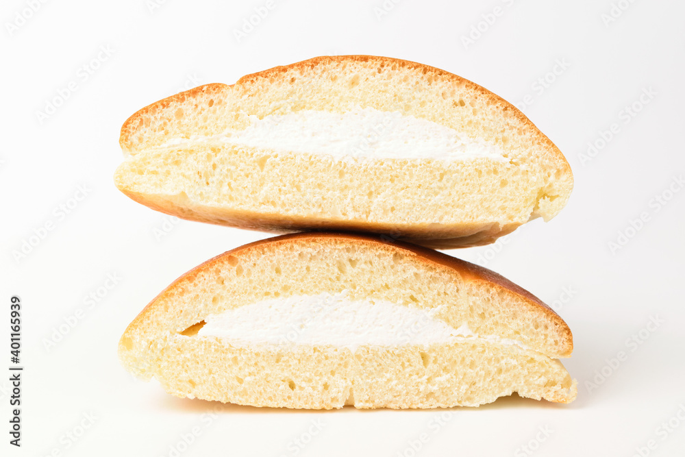 Bread with cream on white background Bread with cream on white background