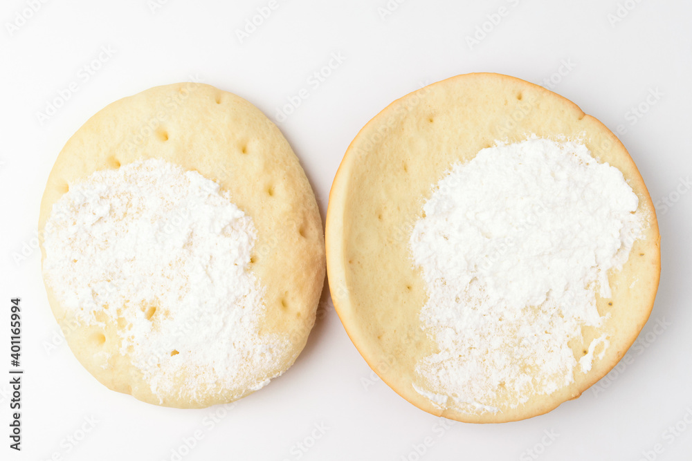 Bread with cream on white background