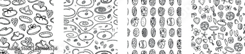 Seamless patterns with charms and beads for bracelet. Endless textures. Black and white.