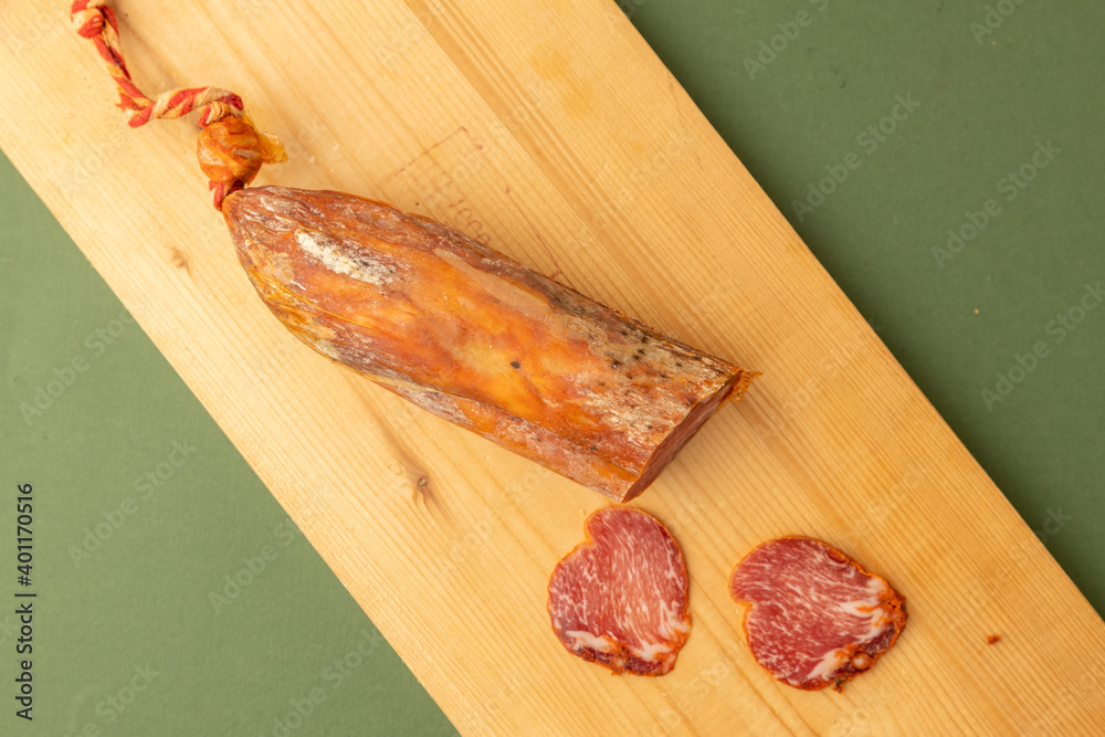Spanish sausage pork tenderloin on white background