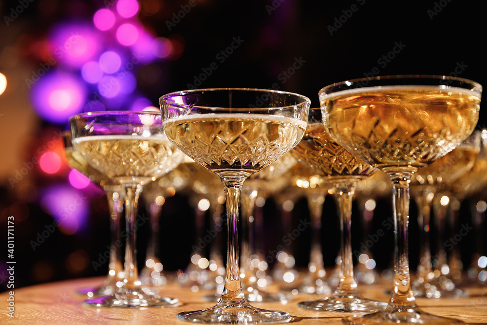 Glasses with Sparkling Wine. Celebration, party concept with champagne glasses. Selective focus. Glasses with Sparkling Wine. Celebration, party concept with champagne glasses. Selective focus.