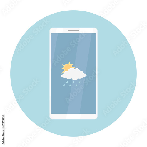 Weather forecast on mobile phone. Vector icon.
