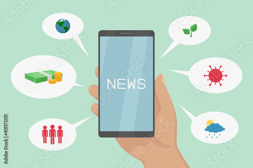 News on mobile phone. Vector illustration.