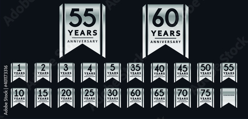 ribbon style anniversary golden labels or emblems set