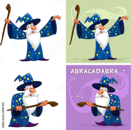 Old Wizard Cartoon Character. Vector Collection Set Isolated On White Background
