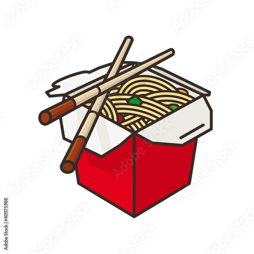 Chop Suey Chinese take-out food box and chopsticks isolated vector illustration  for Chop Suey  Day on August 29
