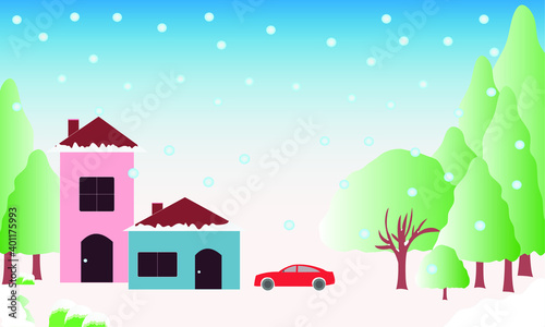 Fototapeta Naklejka Na Ścianę i Meble -  Beautiful home in winter, perfect for winter wallpaper and snow background