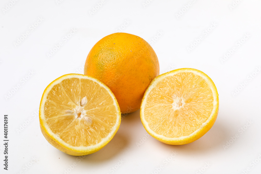 Fresh Orange or sweet lemon mosambi fruit on white background