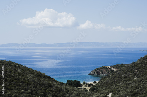 A panoramic view of the coast of the Agean sea in Greece