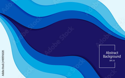 Abstract blue color shades paper cut shapes Vector illustration background design for banner.