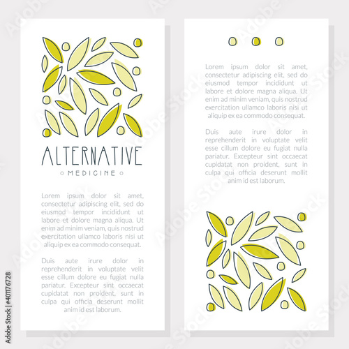 Alternative Medicine Card, Homeopathy, Naturopathy, Holistic Medicine Banner, Flyer, Brochure with Text Vector Illustration