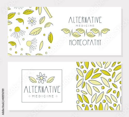 Alternative Medicine Banner Templates Set, Homeopathy, Naturopathy, Holistic Medicine Banner, Flyer, Brochure Design Vector Illustration