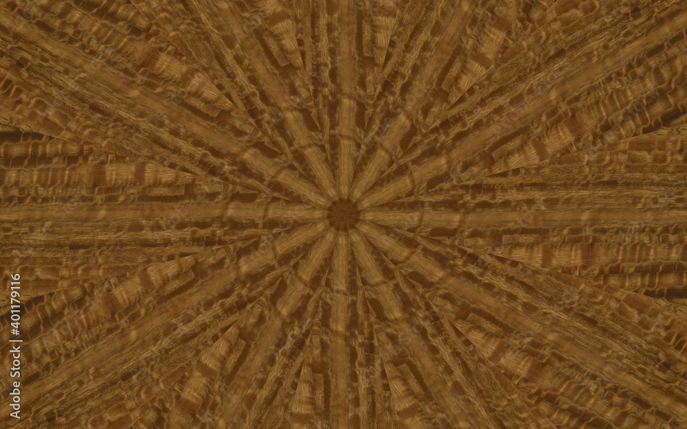 Fumed figured eucalyptus veneer in starburst marquetry pattern