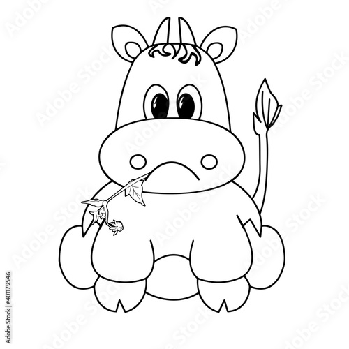 A cow. Contour silhouette of an animal on a white background close-up. Vector illustration.