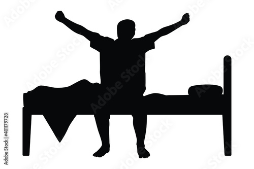 Wake up man on bed silhouette vector
