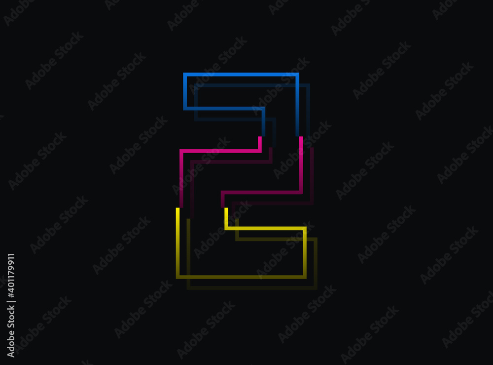 2 number font, vector desing logo.Dynamic, split-color, blue, pink, yellow on black background. Eps10 illustration 2 number font, vector desing logo.Dynamic, split-color, blue, pink, yellow on black background. Eps10 illustration