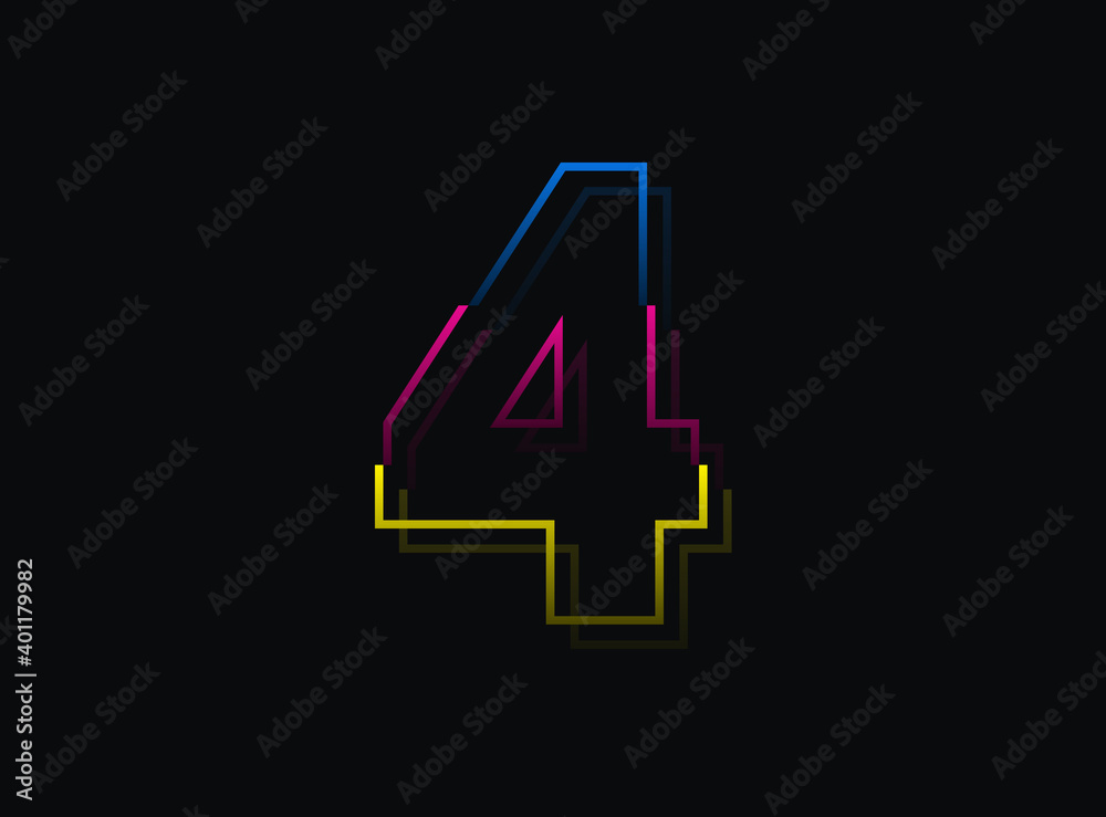 4 number font, vector desing logo.Dynamic, split-color, blue, pink, yellow on black background. Eps10 illustration 4 number font, vector desing logo.Dynamic, split-color, blue, pink, yellow on black background. Eps10 illustration