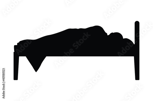 Sleeping man on bed silhouette vector
