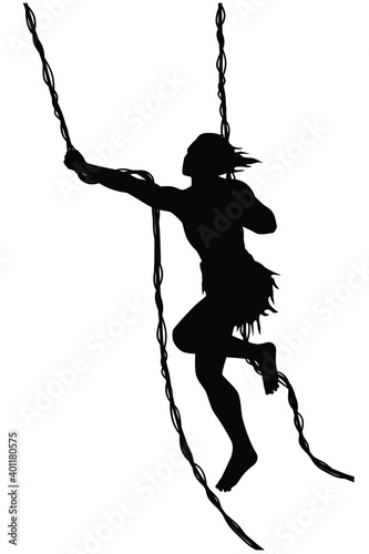 Forest man hung vine silhouette vector