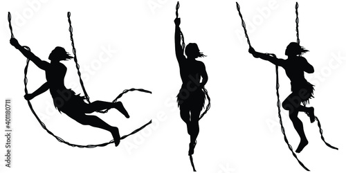 Set of forest man hung vine silhouette vector