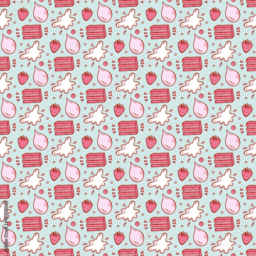 Vector Sweets. Bubble Gum, Fruits, Berries Seamless pattern. Hand Drawn Doodle Chewing Gums.
