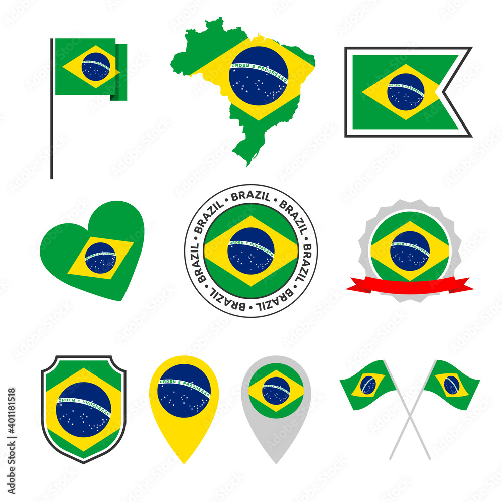 Brazil flag icons set, symbols of the flag of Federative Republic of Brazil