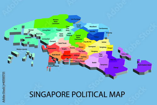 Singapore political isometric map divide by state colorful outline simplicity style. Vector illustration.