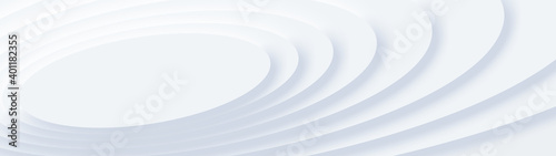 Top view of simple empty white circle podium stage background. Futuristic technology design. Abstract parametric interior. Blank opened 3D illustration mock-up. White building pale geometric pattern.