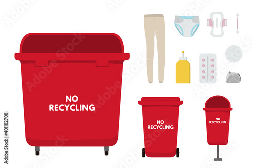 Red bins for no recycling trash