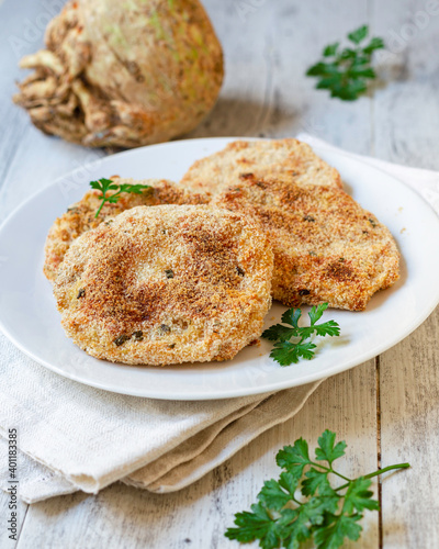 Celeriac cutlet. Vegan food recipe