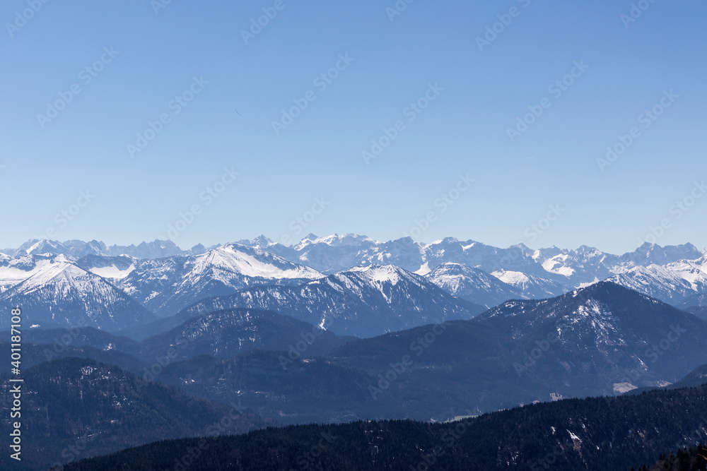Panorama view from Brauneck mountain in Bavaria, Germany