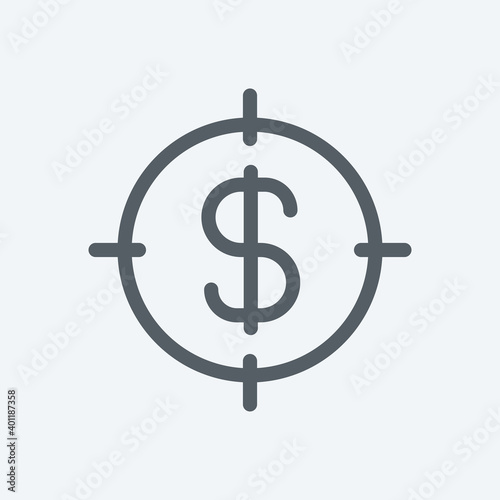 Dollar aiming icon isolated on background. Currency symbol modern, simple, vector, icon for website design, mobile app, ui. Vector Illustration