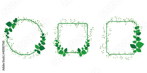 Set of laurel wreath design elements. Green round vector ornaments. Wreath decoration with leaves. Vector illustration.リーフデザイン、グリーンリースイラスト、リースイラスト