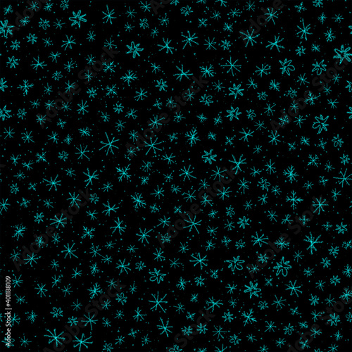 Hand Drawn blue Snowflakes Christmas Seamless Patt © Begin Again