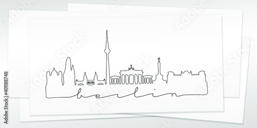 Berlin, Germany Doodle Skyline Hand Drawn. City One Line Art Illustration Landmark. Minimalistic Sketch Pen Background.