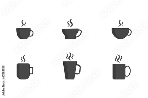 Wallpaper Mural Set of silhouette tea cups and coffee mugs steam with stroke,  vector icons with round bottom cup, flat bottom cup, flat bottom mugs illustration. 
 Torontodigital.ca