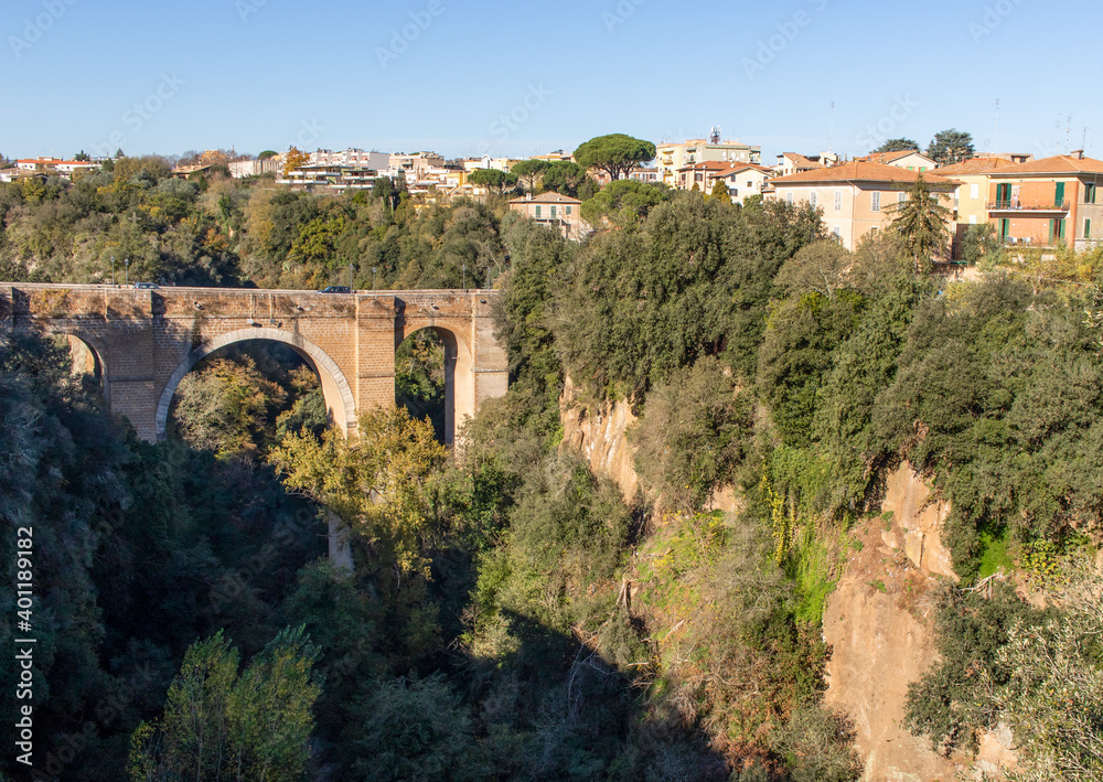 Civita Castellana, Italy - one of the pearls of Viterbo province, Civita Castellana is one of the most enchanting villages of central Italy. Here in particular Ponte Clementino, a famous stone bridge